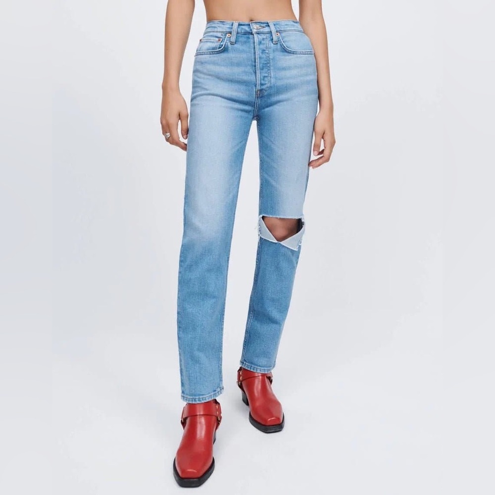 RE/DONE The 70s Comfort Stretch High Rise Stove Pipe Jeans in Rodeo Indi…